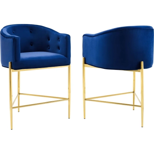 Savour Counter Stool in Tufted Navy Velvet & Gold (Set of 2)