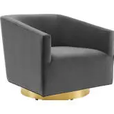 Twist Swivel Accent Swivel Chair in Charcoal Gray Velvet & Gold