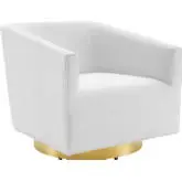 Twist Swivel Accent Swivel Chair in White Velvet & Gold