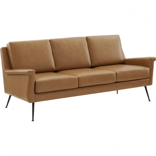 Chesapeake Sofa in Tan Vegan Leather & Black Metal