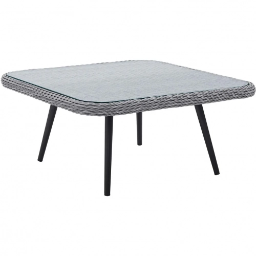 Endeavor Outdoor Coffee Table in Gray Wicker Rattan & Tempered Glass