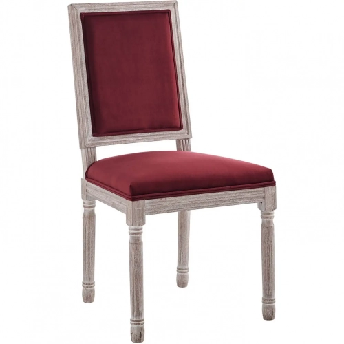 Court Dining Chair in French Vintage Maroon Velvet & Wood