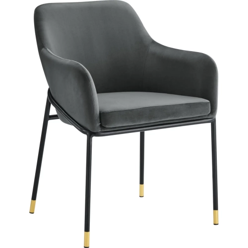 Jovi Dining Arm Chair in Charcoal Gray Velvet & Black Metal