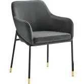 Jovi Dining Arm Chair in Charcoal Gray Velvet & Black Metal