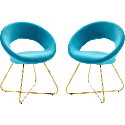 Nouvelle Dining Chair in Blue Velvet & Gold Metal (Set of 2)