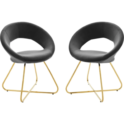 Nouvelle Dining Chair in Charcoal Gray Velvet & Gold Metal (Set of 2)