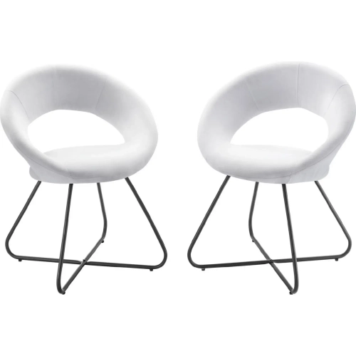 Nouvelle Dining Chair in White Fabric & Black Metal (Set of 2)