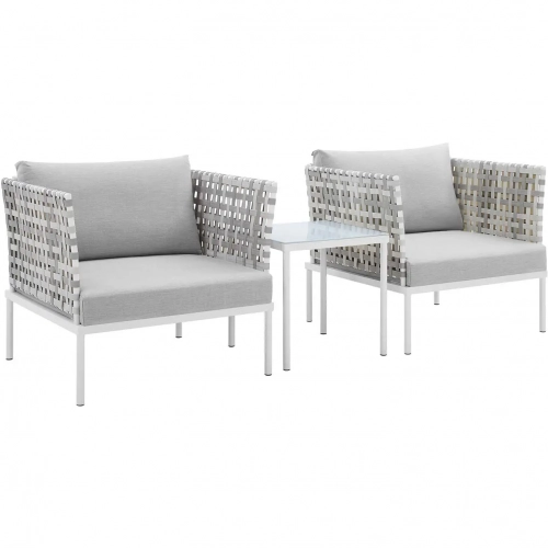 Harmony Outdoor 3 Piece Accent Chair Set in Taupe Weave & Gray Sunbrella