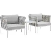 Harmony Outdoor 3 Piece Accent Chair Set in Taupe Weave & Gray Sunbrella