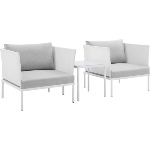 Harmony Outdoor 3 Piece Accent Chair Set in White Fabric & Gray Sunbrella