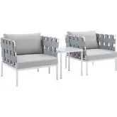 Harmony Outdoor 3 Piece Accent Chair Set in Gray Fabric & Gray Sunbrella