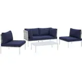 Harmony Outdoor 4 Piece Sofa Set in Taupe Weave & Navy Blue Sunbrella