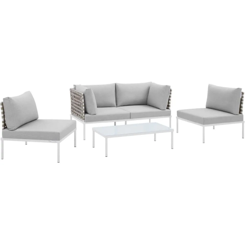 Harmony Outdoor 4 Piece Sofa Set in Tan Weave & Gray Sunbrella