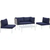 Harmony Outdoor 4 Piece Sofa Set in Tan Weave & Navy Blue Sunbrella