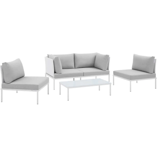 Harmony Outdoor 4 Piece Sofa Set in White Fabric & Gray Sunbrella