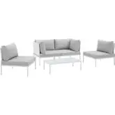 Harmony Outdoor 4 Piece Sofa Set in White Fabric & Gray Sunbrella