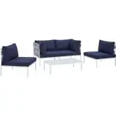 Harmony Outdoor 4 Piece Sofa Set in Gray Fabric & Navy Blue Sunbrella