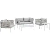 Harmony Outdoor 5 Piece Sofa Set in Taupe Weave & Gray Sunbrella