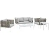 Harmony Outdoor 5 Piece Sofa Set in Tan Weave & Gray Sunbrella