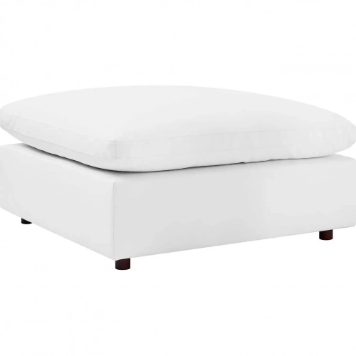 Commix Down Overstuffed Ottoman in White Vegan Leather