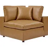 Commix Down Overstuffed Corner Chair in Tan Vegan Leather