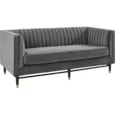 Devote Loveseat in Channel Tufted Gray Velvet