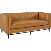 Devote Loveseat in Channel Tufted Tan Vegan Leather