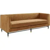 Devote Sofa in Channel Tufted Cognac Velvet