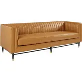 Devote Sofa in Channel Tufted Tan Vegan Leather