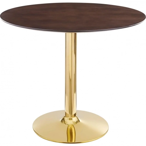 Verne 35" Dining Table in Cherry Walnut Finish & Chrome Gold