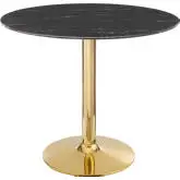 Verne 35" Round Dining Table in Black Faux Marble & Chrome Gold