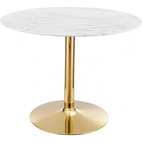 Verne 40" Dining Table in White Faux Marble & Chrome Gold