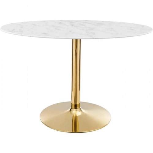 Verne 48" Oval Dining Table in White Faux Marble & Chrome Gold