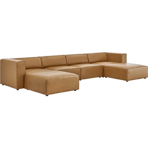 Mingle 4 Piece Sofa and 2 Ottomans Set in Tan Vegan Leather