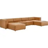 Mingle 4 Piece Sofa and 2 Ottomans Set in Tan Vegan Leather