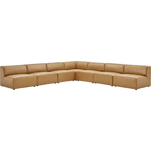 Mingle 7 Piece Sectional Sofa in Tan Vegan Leather