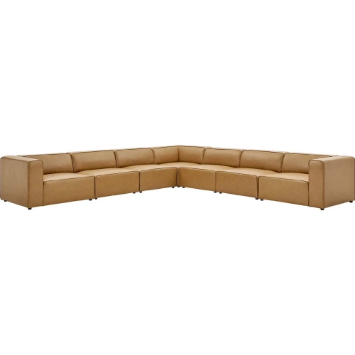Mingle 7 Piece Sectional Sofa in Tan Vegan Leather