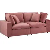 Commix Down Filled Overstuffed Loveseat in Dusty Rose Performance Velvet