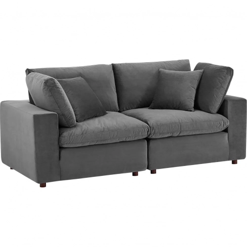 Commix Down Filled Overstuffed Loveseat in Gray Performance Velvet