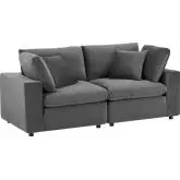 Commix Down Filled Overstuffed Loveseat in Gray Performance Velvet