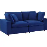 Commix Down Filled Overstuffed Loveseat in Navy Blue Performance Velvet