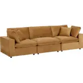 Commix Down Filled Overstuffed 3 Piece Sofa in Cognac Performance Velvet