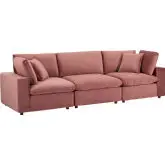 Commix Down Filled Overstuffed 3 Piece Sofa in Dusty Rose Performance Velvet