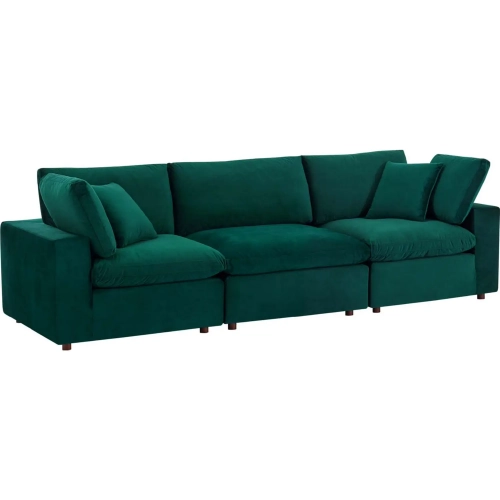 Commix Down Filled Overstuffed 3 Piece Sofa in Green Performance Velvet