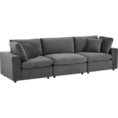 Commix Down Filled Overstuffed 3 Piece Sofa in Gray Performance Velvet