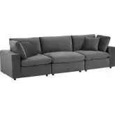 Commix Down Filled Overstuffed 3 Piece Sofa in Gray Performance Velvet