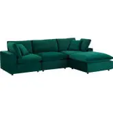 Commix Down Filled Overstuffed 4 Piece Sectional Sofa in Green Velvet