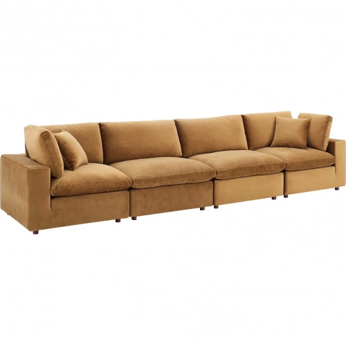 Commix Down Filled Overstuffed 4 Piece Sofa in Cognac Performance Velvet