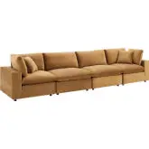 Commix Down Filled Overstuffed 4 Piece Sofa in Cognac Performance Velvet