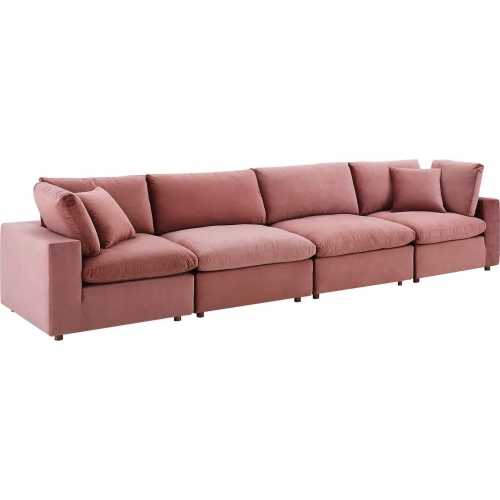 Commix Down Filled Overstuffed 4 Piece Sofa in Dusty Rose Performance Velvet